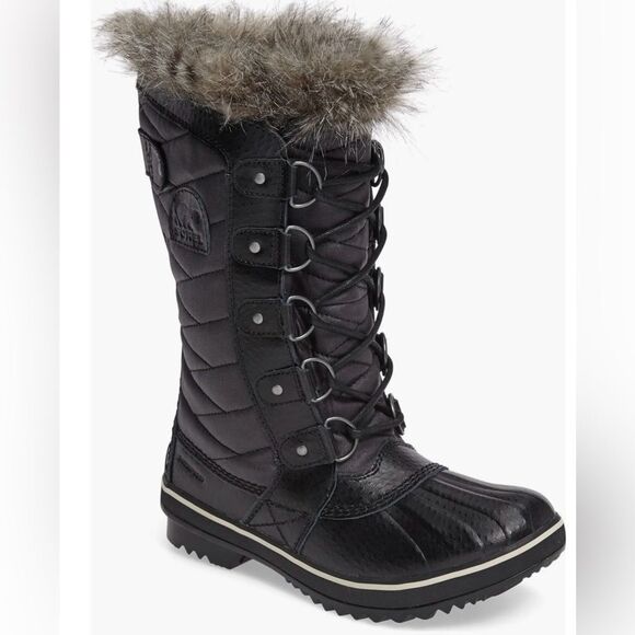 Sorel Shoes - SOREL 8.5 Tolfino II Faux Fur Lined Waterproof Boot Black Gray Tall Lace up